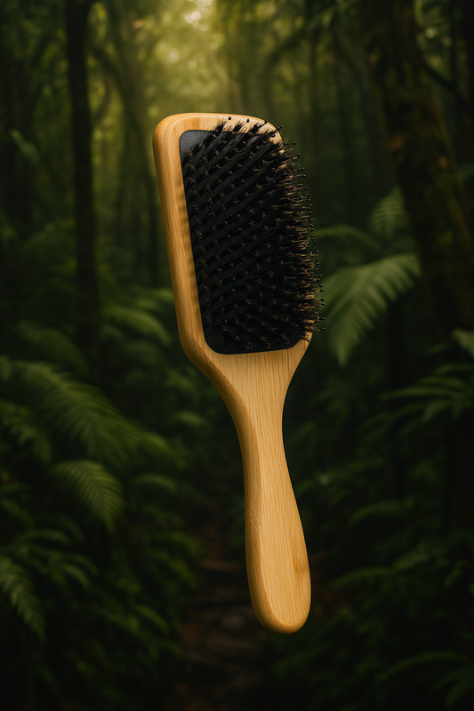 2-in-1 100% Natural Wooden Hair Brush & Rat Tail Comb Set - Professional Bristle Brush for Detangling, Scalp Massage & Hair Care