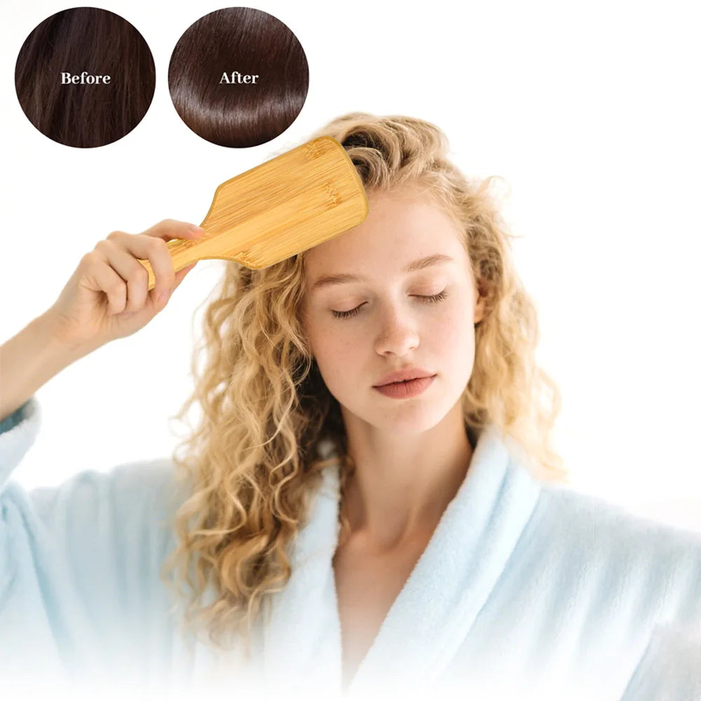 2-in-1 100% Natural Wooden Hair Brush & Rat Tail Comb Set - Professional Bristle Brush for Detangling, Scalp Massage & Hair Care